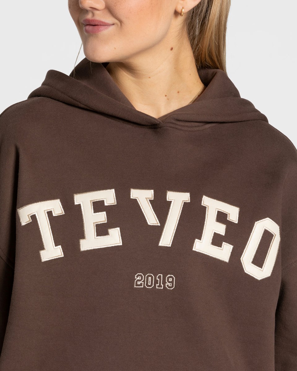 TEVEO College Oversized Hoodie Tmavo Hnede | 249617-XJM