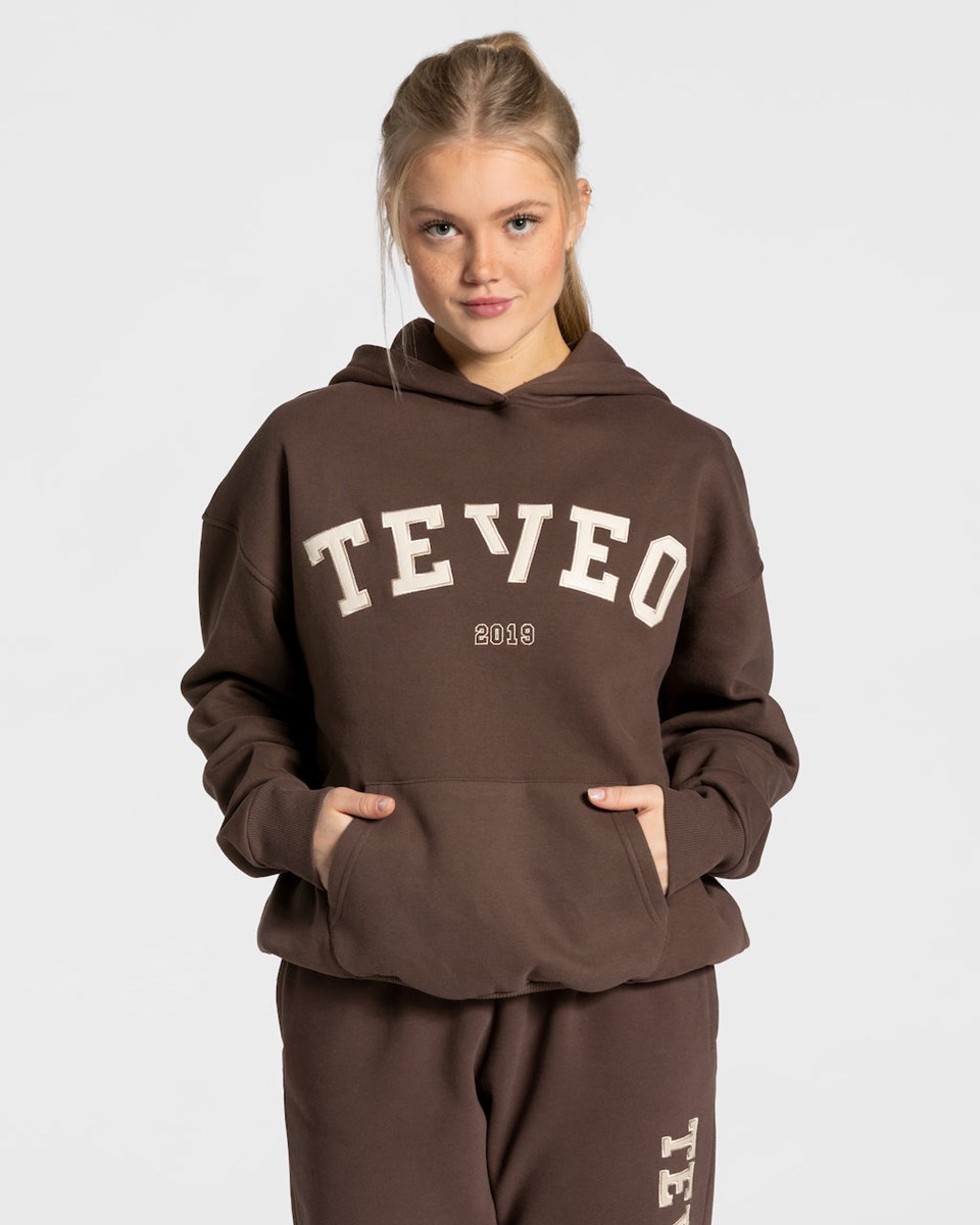 TEVEO College Oversized Hoodie Tmavo Hnede | 249617-XJM