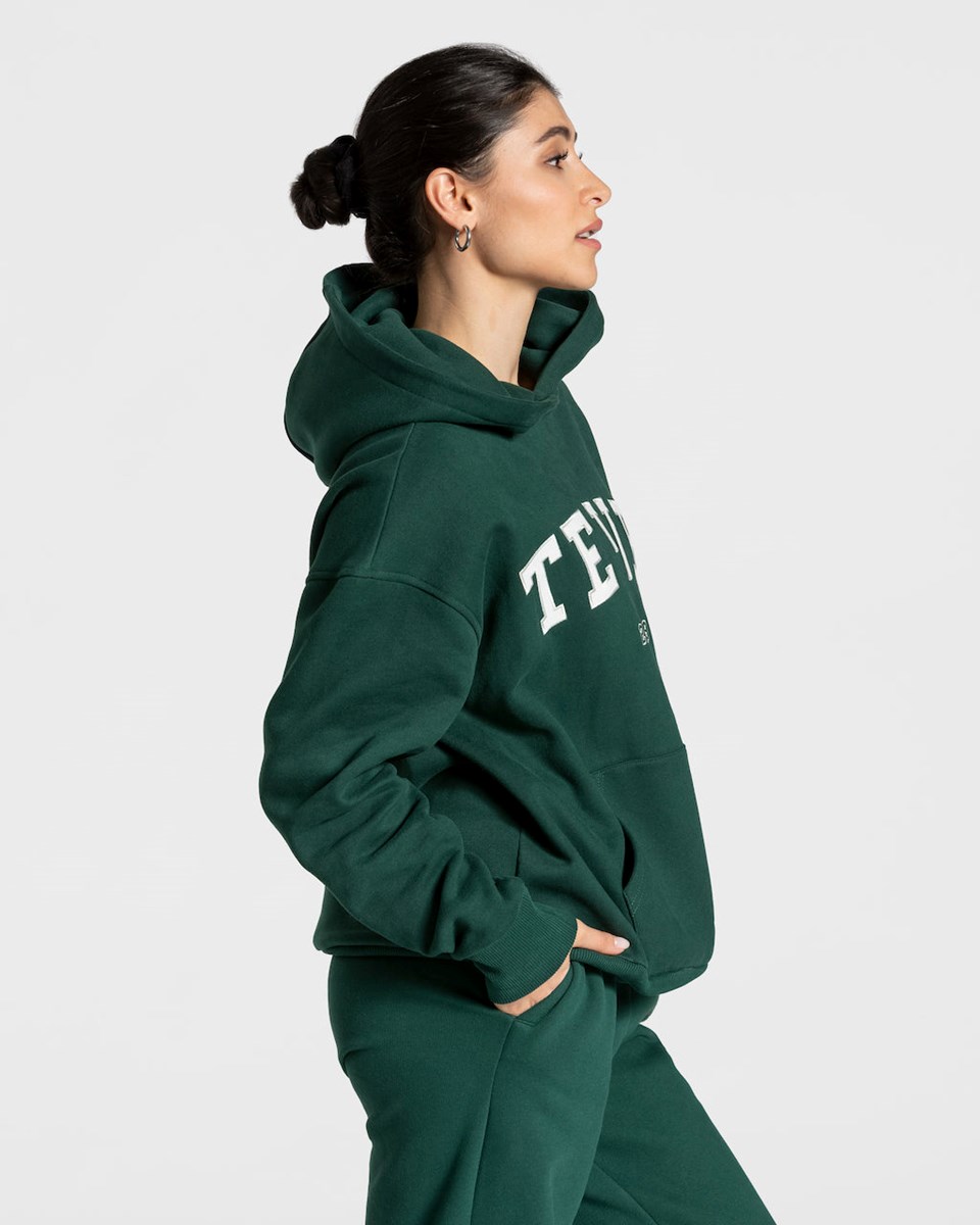 TEVEO College Oversized Hoodie Tmavo Zelene | 630957-OLP