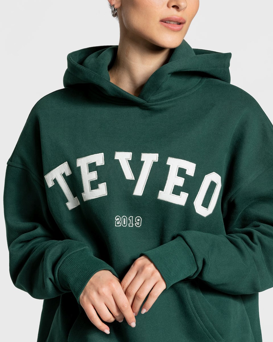 TEVEO College Oversized Hoodie Tmavo Zelene | 630957-OLP