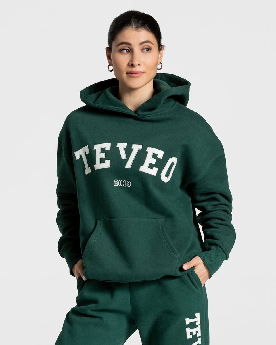 TEVEO College Oversized Hoodie Tmavo Zelene | 630957-OLP