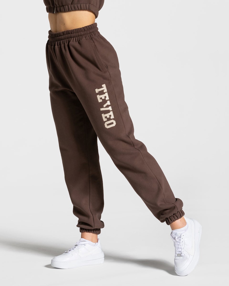 TEVEO College Oversized Jogger Tmavo Hnede | 095863-QGN