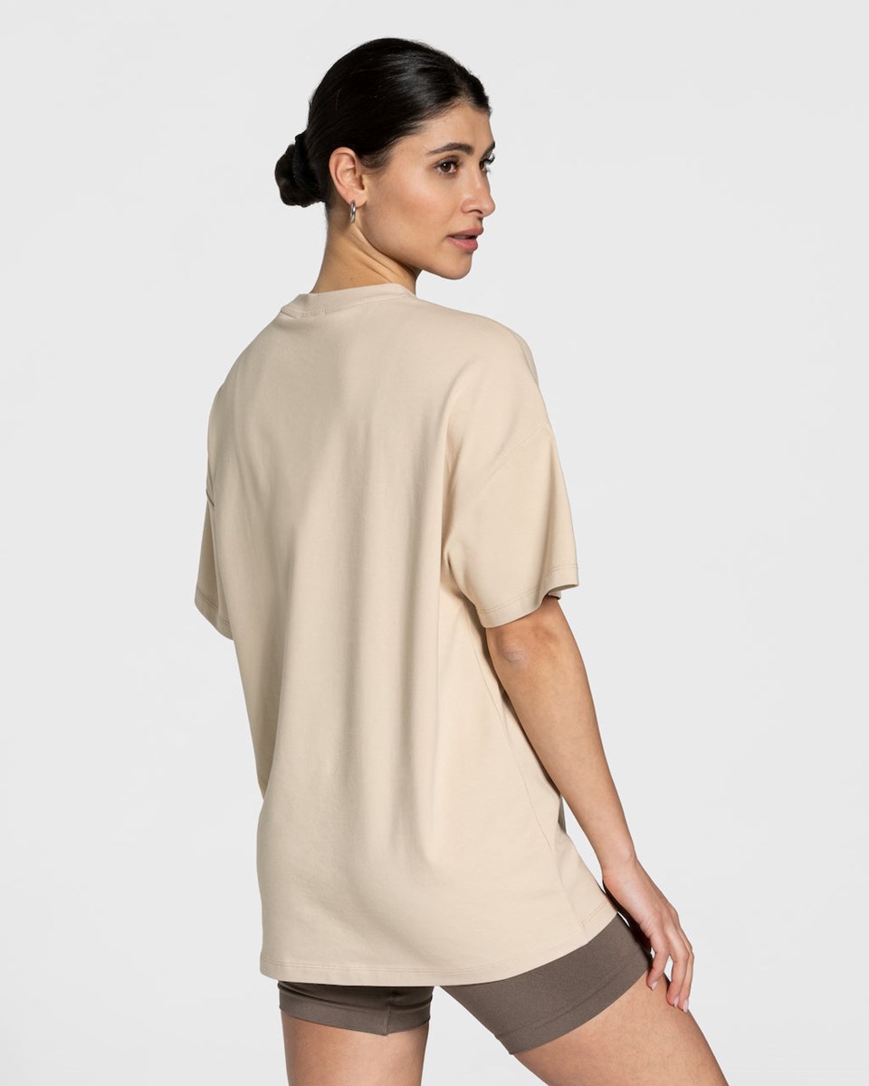 TEVEO College Oversized T-Shirt Béžové | 125743-PUE