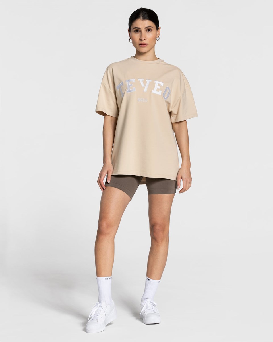 TEVEO College Oversized T-Shirt Béžové | 125743-PUE