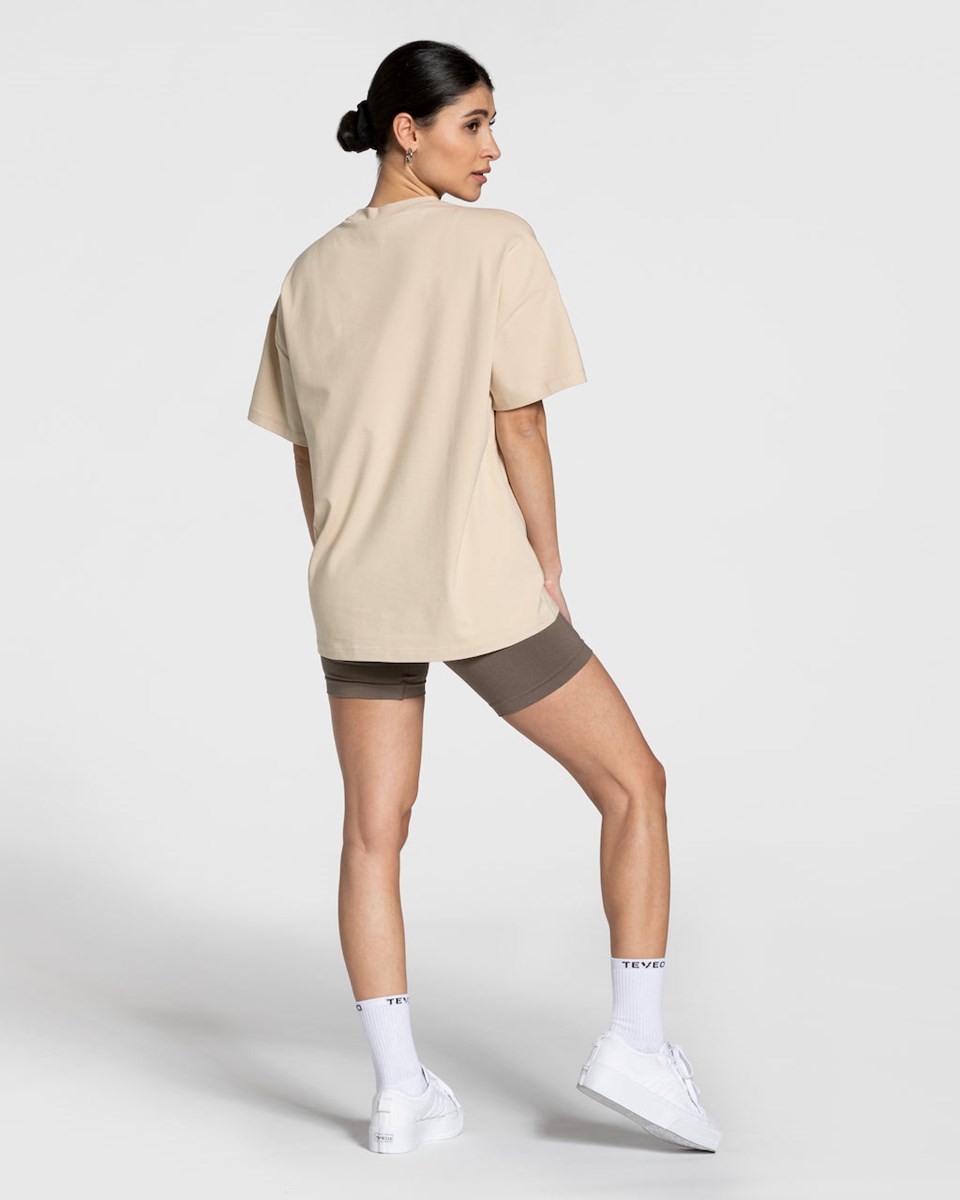 TEVEO College Oversized T-Shirt Béžové | 125743-PUE