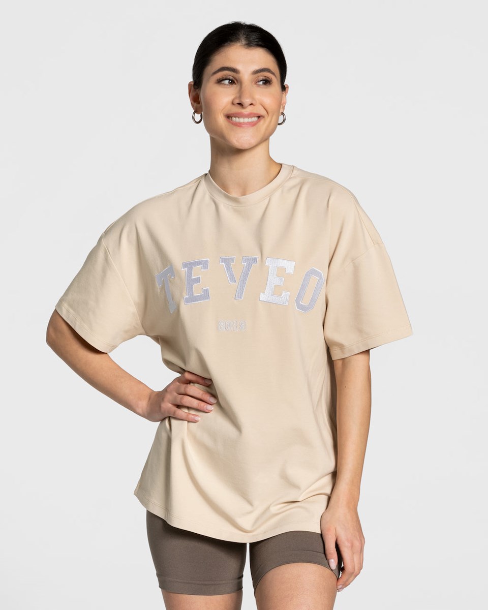TEVEO College Oversized T-Shirt Béžové | 125743-PUE