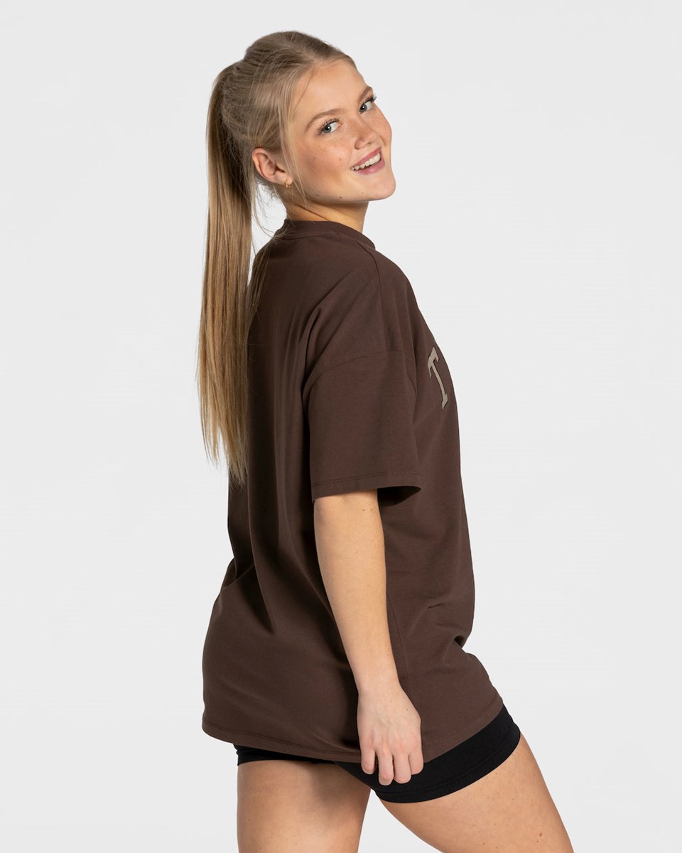 TEVEO College Oversized T-Shirt Tmavo Hnede | 236407-RVF