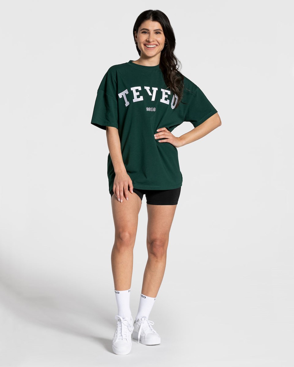 TEVEO College Oversized T-Shirt Tmavo Zelene | 281970-ONX