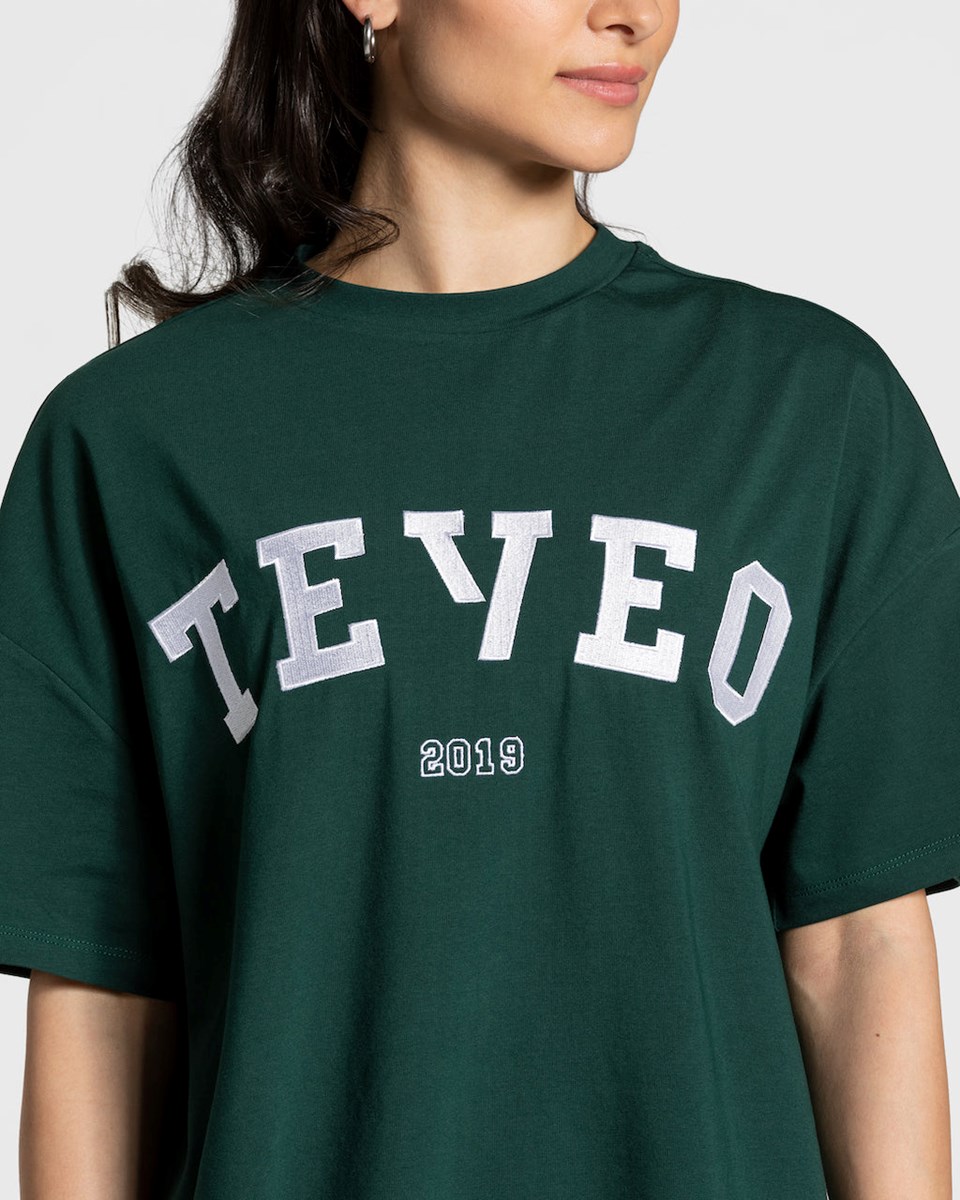 TEVEO College Oversized T-Shirt Tmavo Zelene | 281970-ONX