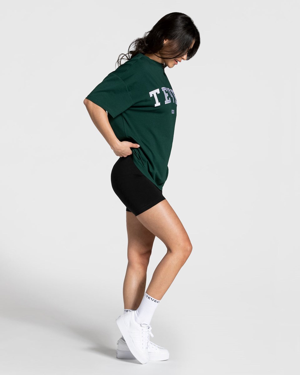 TEVEO College Oversized T-Shirt Tmavo Zelene | 281970-ONX