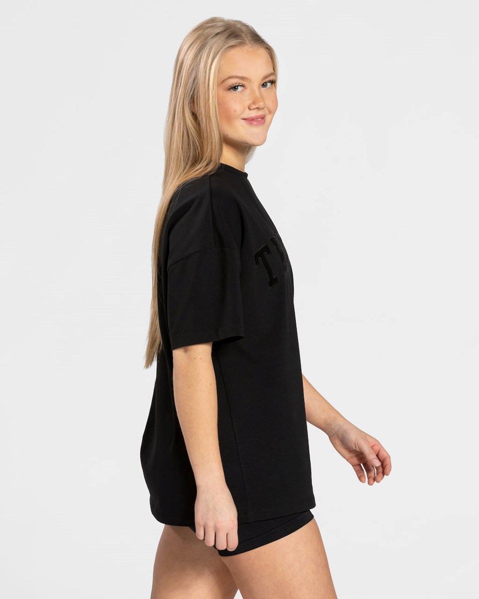 TEVEO College Oversized T-Shirt Čierne | 307912-CYJ