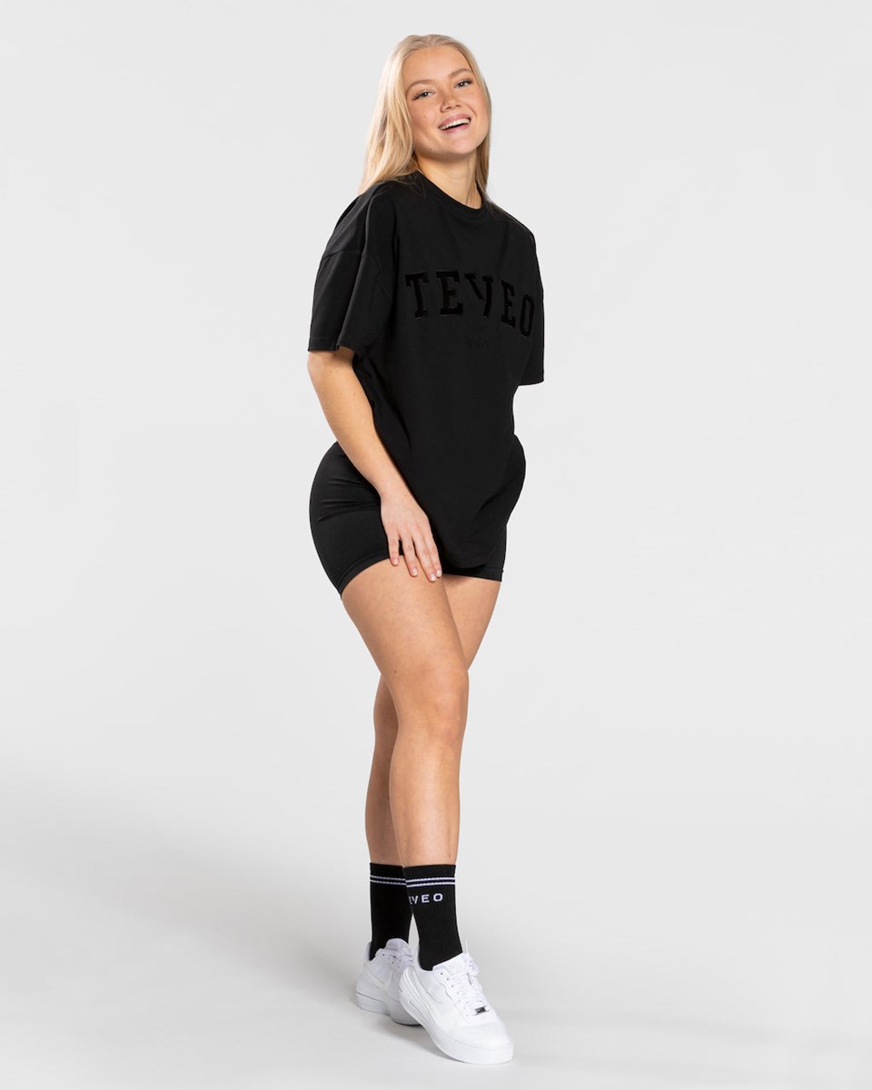 TEVEO College Oversized T-Shirt Čierne | 307912-CYJ