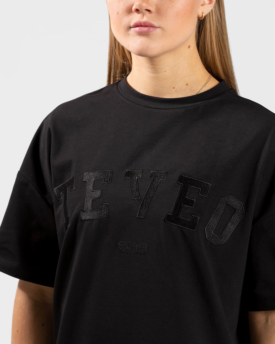 TEVEO College Oversized T-Shirt Čierne | 307912-CYJ