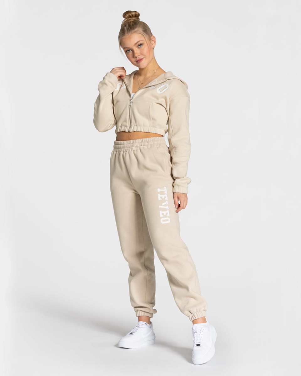 TEVEO College Zip Hoodie Béžové | 138246-DOV