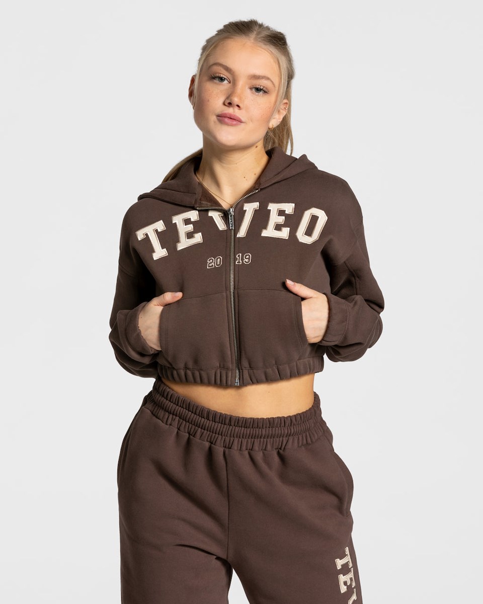 TEVEO College Zip Hoodie Tmavo Hnede | 123097-VOM