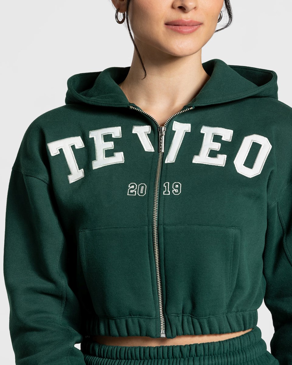 TEVEO College Zip Hoodie Tmavo Zelene | 691054-WRU