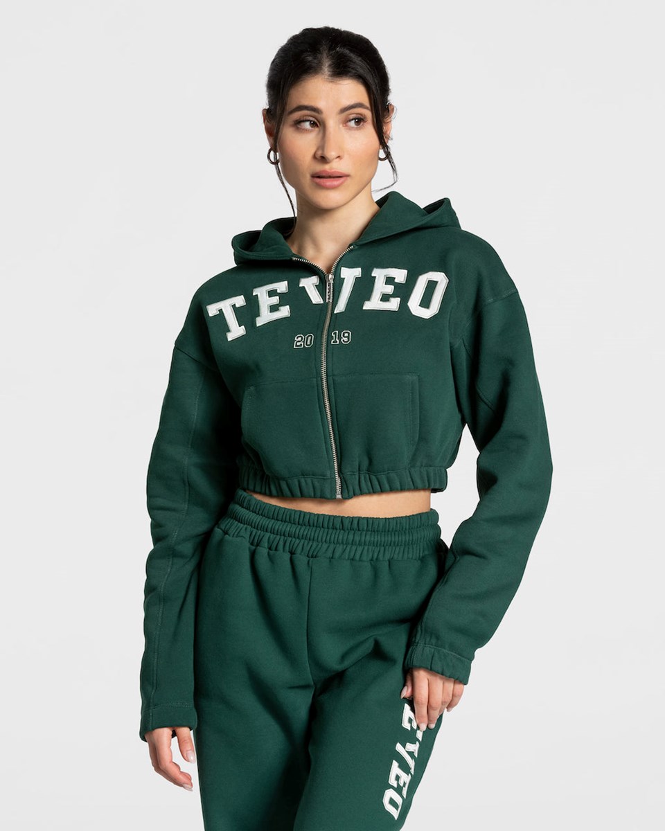TEVEO College Zip Hoodie Tmavo Zelene | 691054-WRU