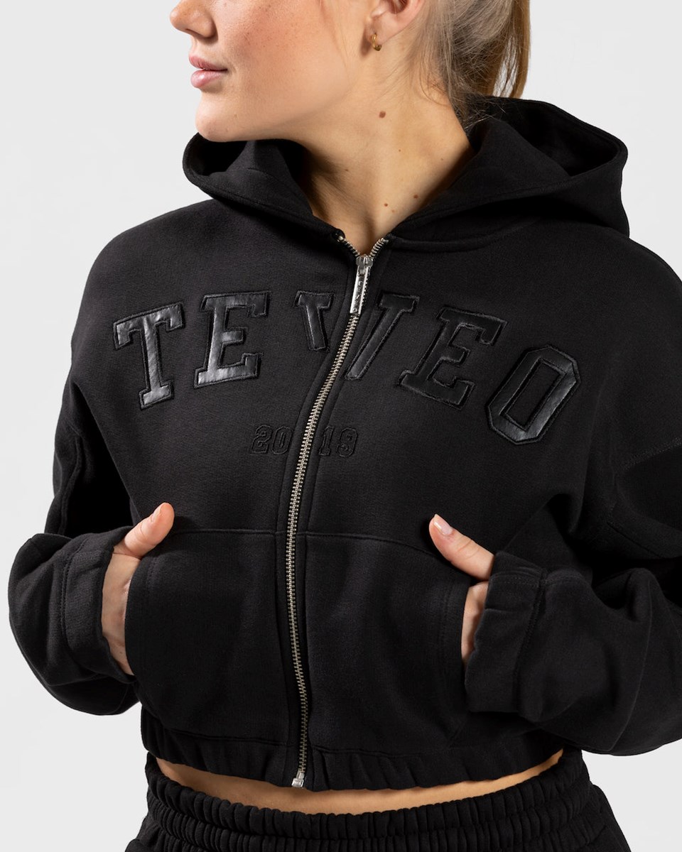 TEVEO College Zip Hoodie Čierne | 051793-KNG