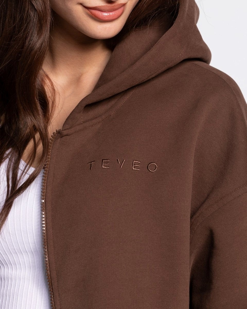 TEVEO Iconic Oversized Zip Hoodie Braun | 402751-NGL