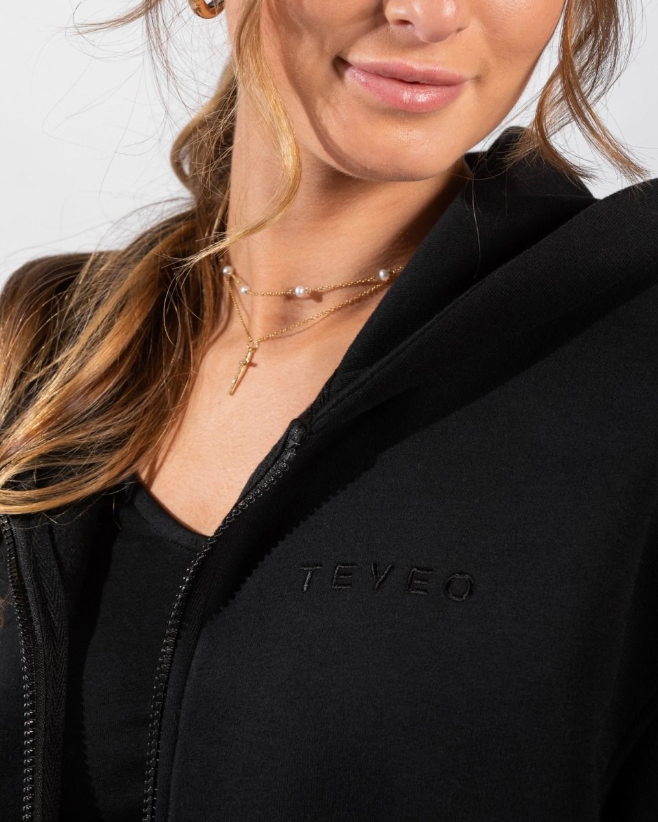 TEVEO Iconic Oversized Zip Hoodie Čierne | 240851-TOA