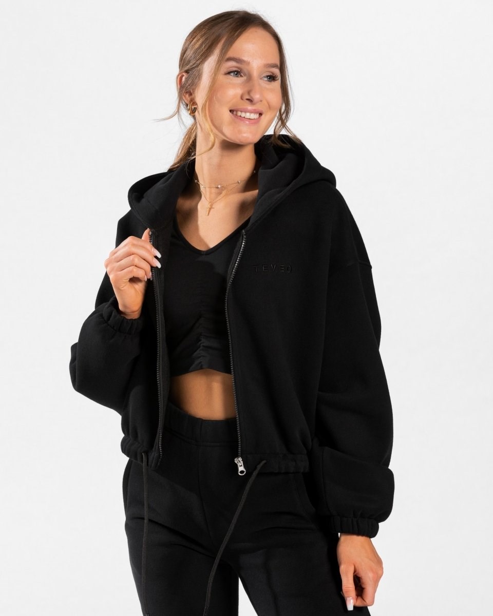 TEVEO Iconic Oversized Zip Hoodie Čierne | 240851-TOA