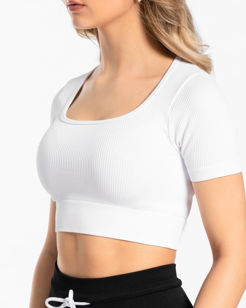 TEVEO Rebrovaný Crop Top Biele | 072384-DZR