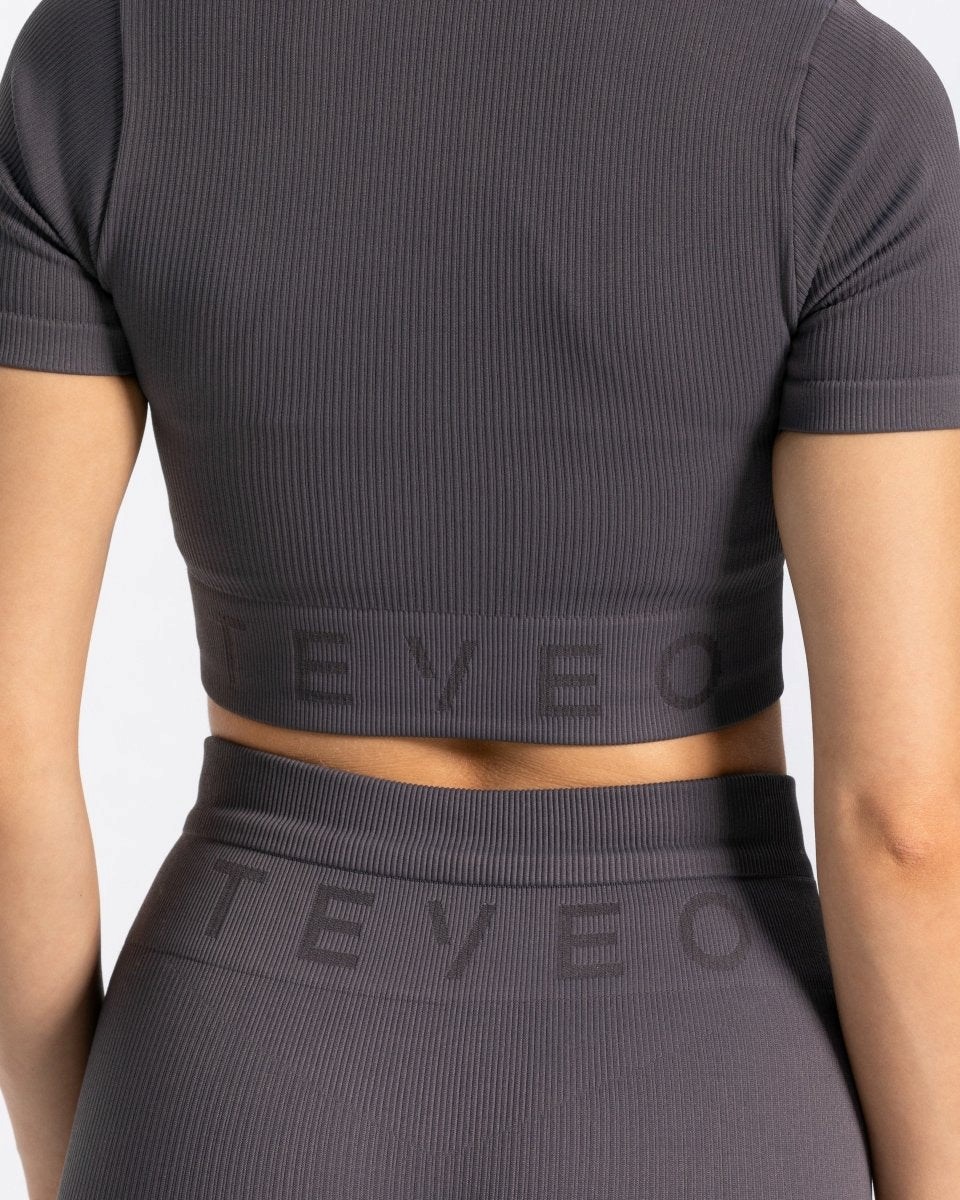 TEVEO Rebrovaný Crop Top Gray | 204983-MXU