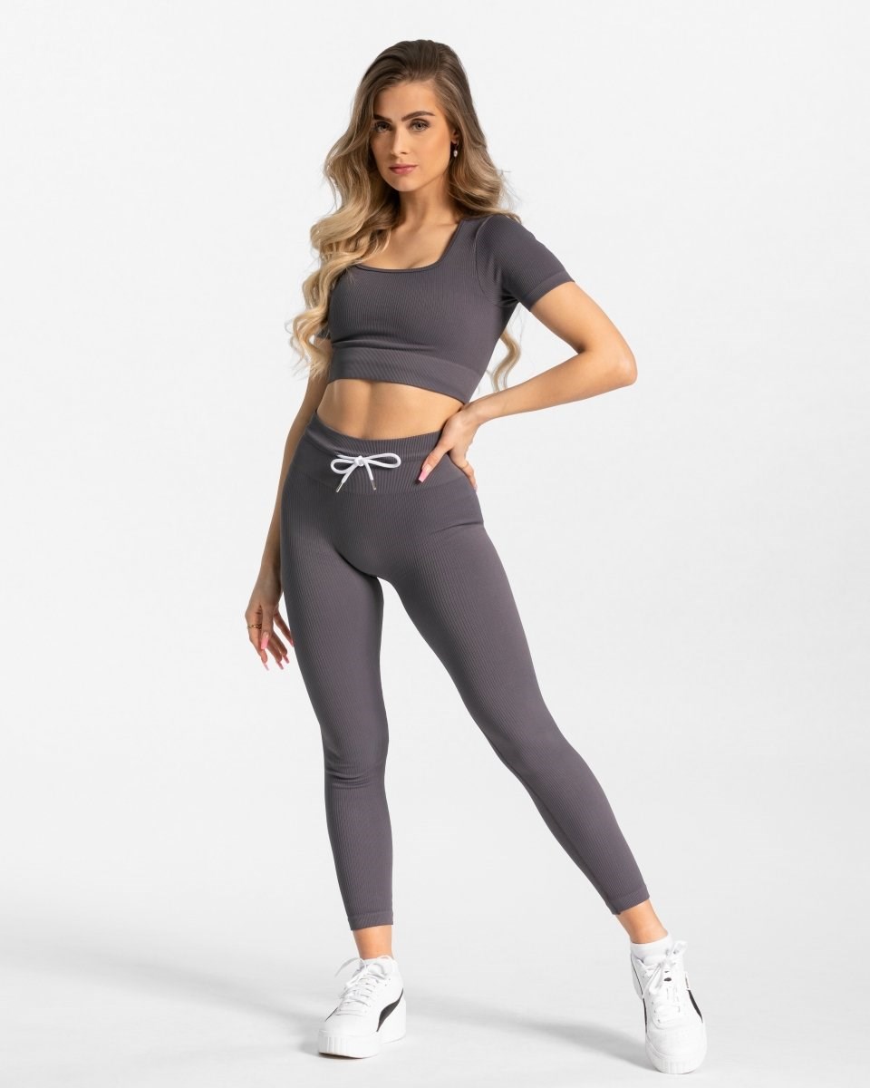 TEVEO Rebrovaný Crop Top Gray | 204983-MXU