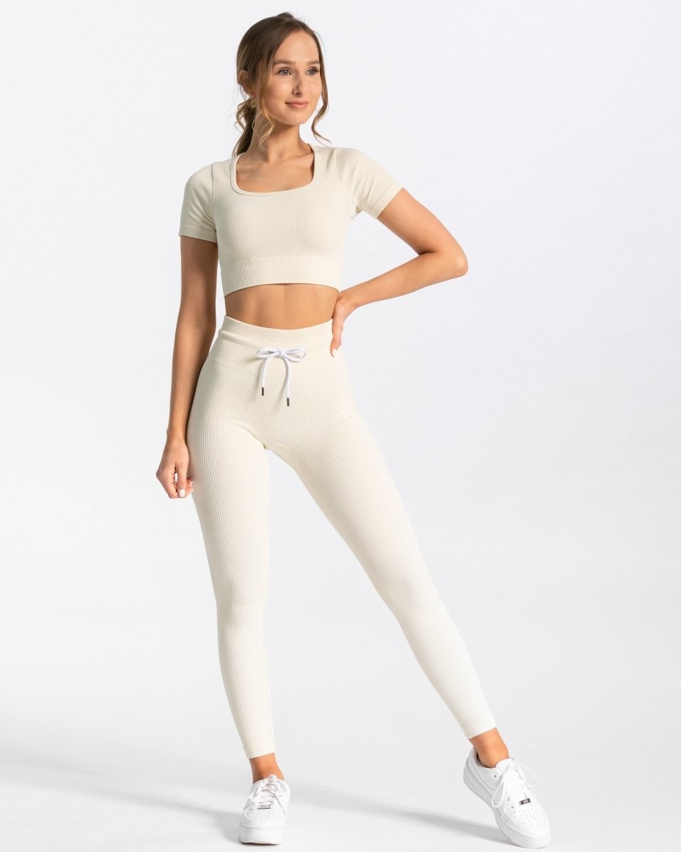 TEVEO Rebrovaný Crop Top Ivory | 029641-GTF