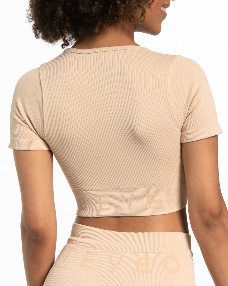 TEVEO Rebrovaný Crop Top Nude | 370854-PCA