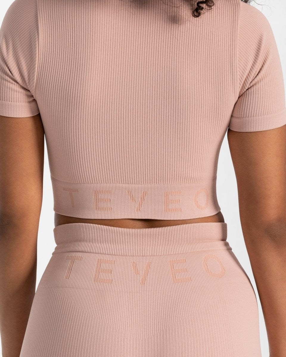 TEVEO Rebrovaný Crop Top Ruzove | 371625-GEK