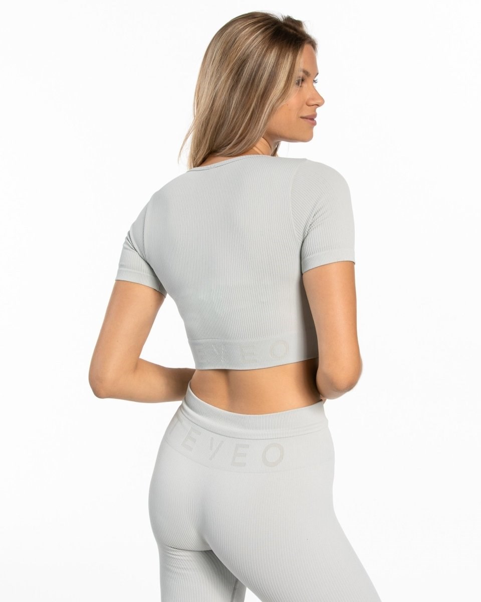TEVEO Rebrovaný Crop Top Svetlo Siva | 187395-JGI