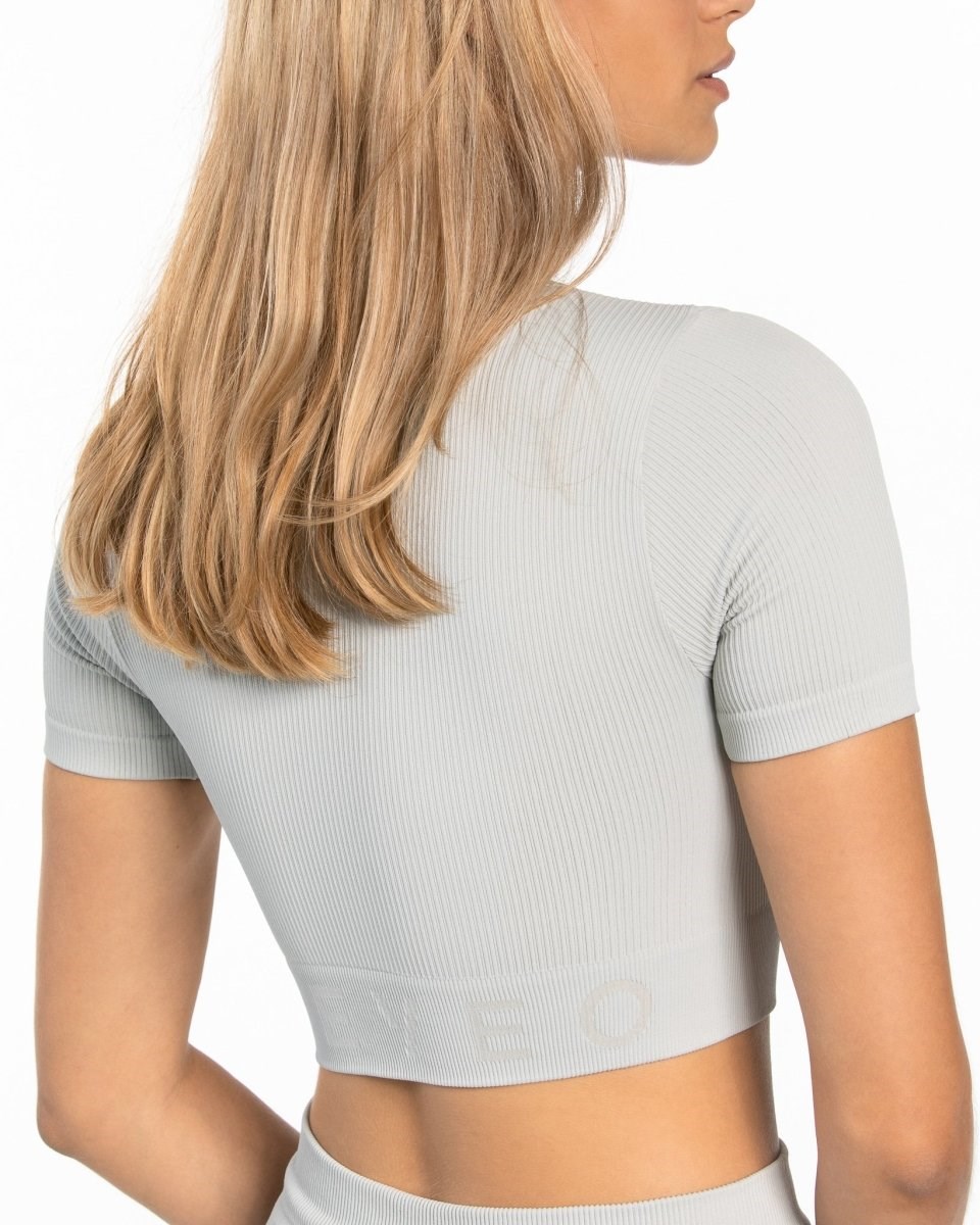 TEVEO Rebrovaný Crop Top Svetlo Siva | 187395-JGI