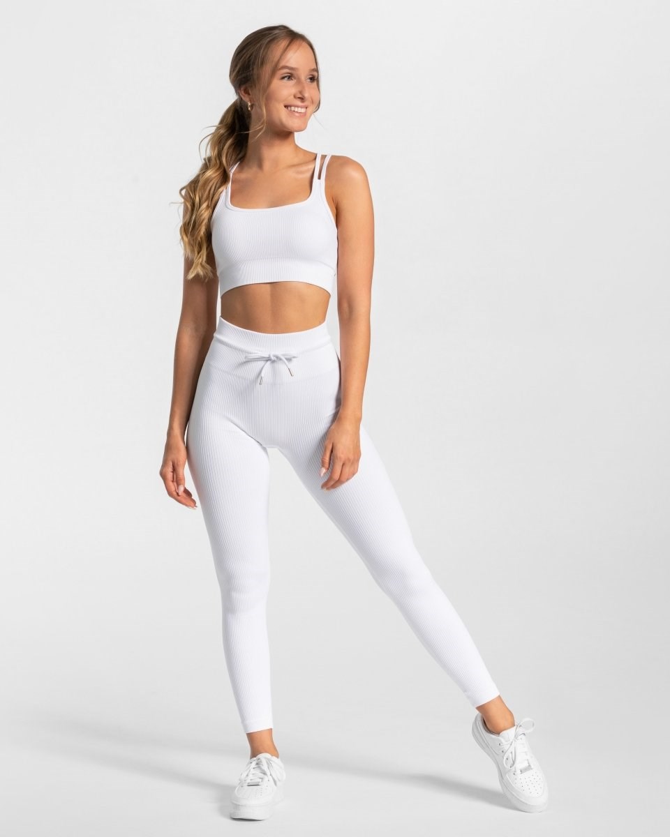 TEVEO Rebrovaný Leggings Biele | 926351-NDH