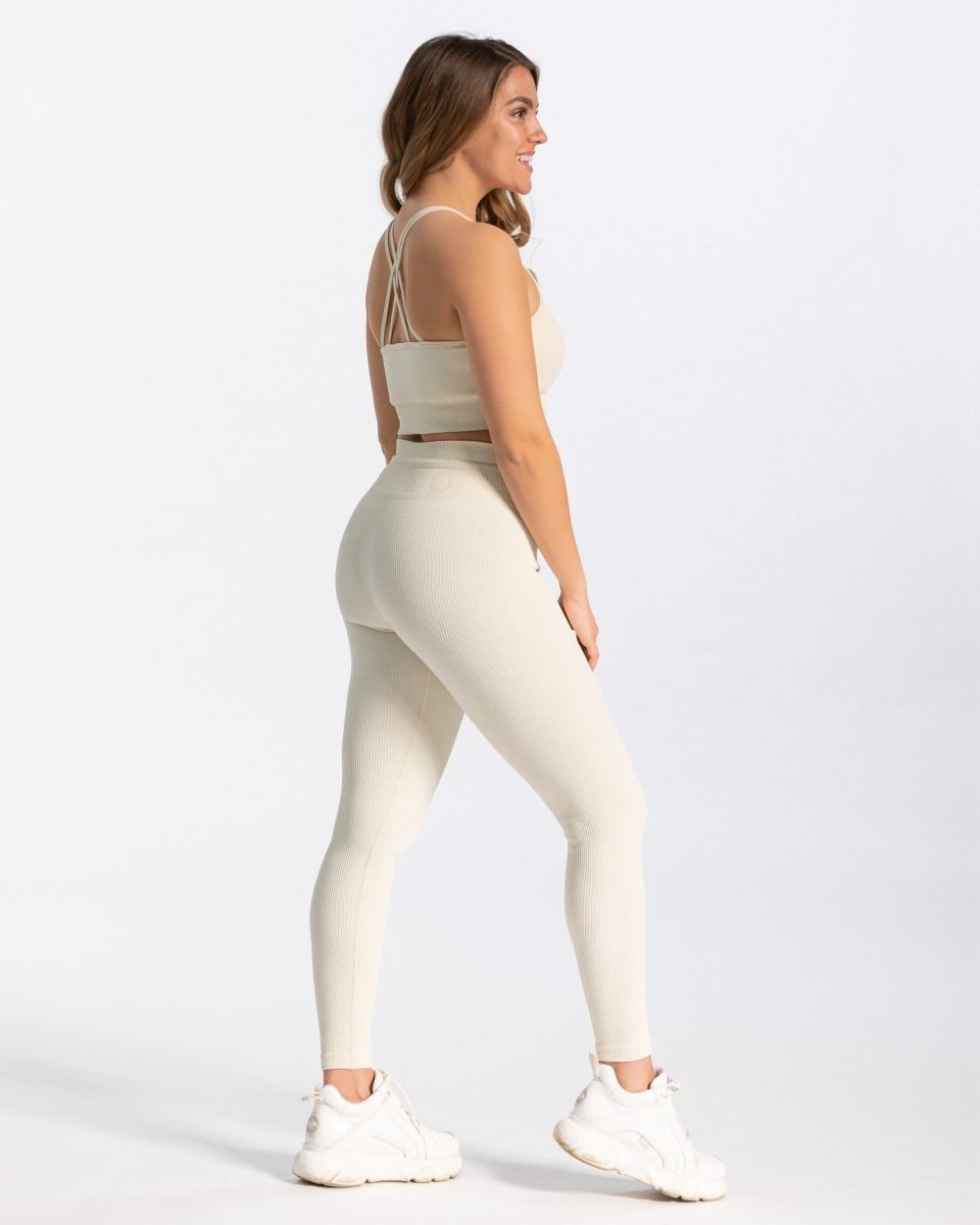 TEVEO Rebrovaný Leggings Ivory | 621079-SFI
