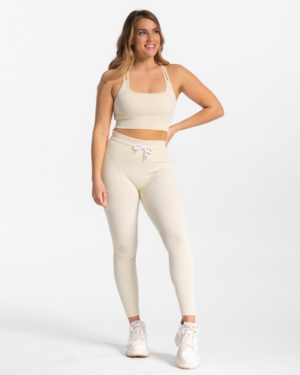 TEVEO Rebrovaný Leggings Ivory | 621079-SFI