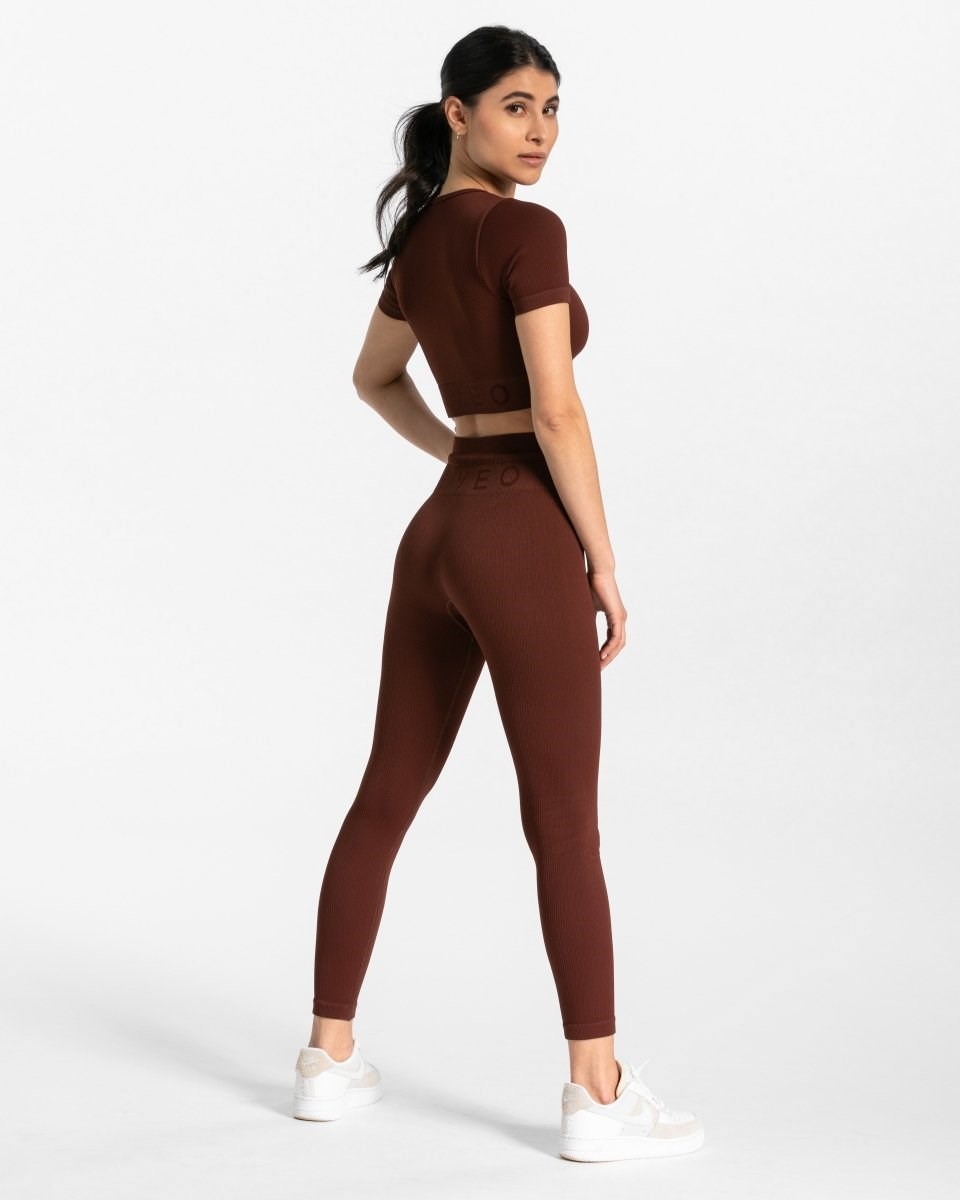 TEVEO Rebrovaný Leggings Mahagoni | 572943-ZLY