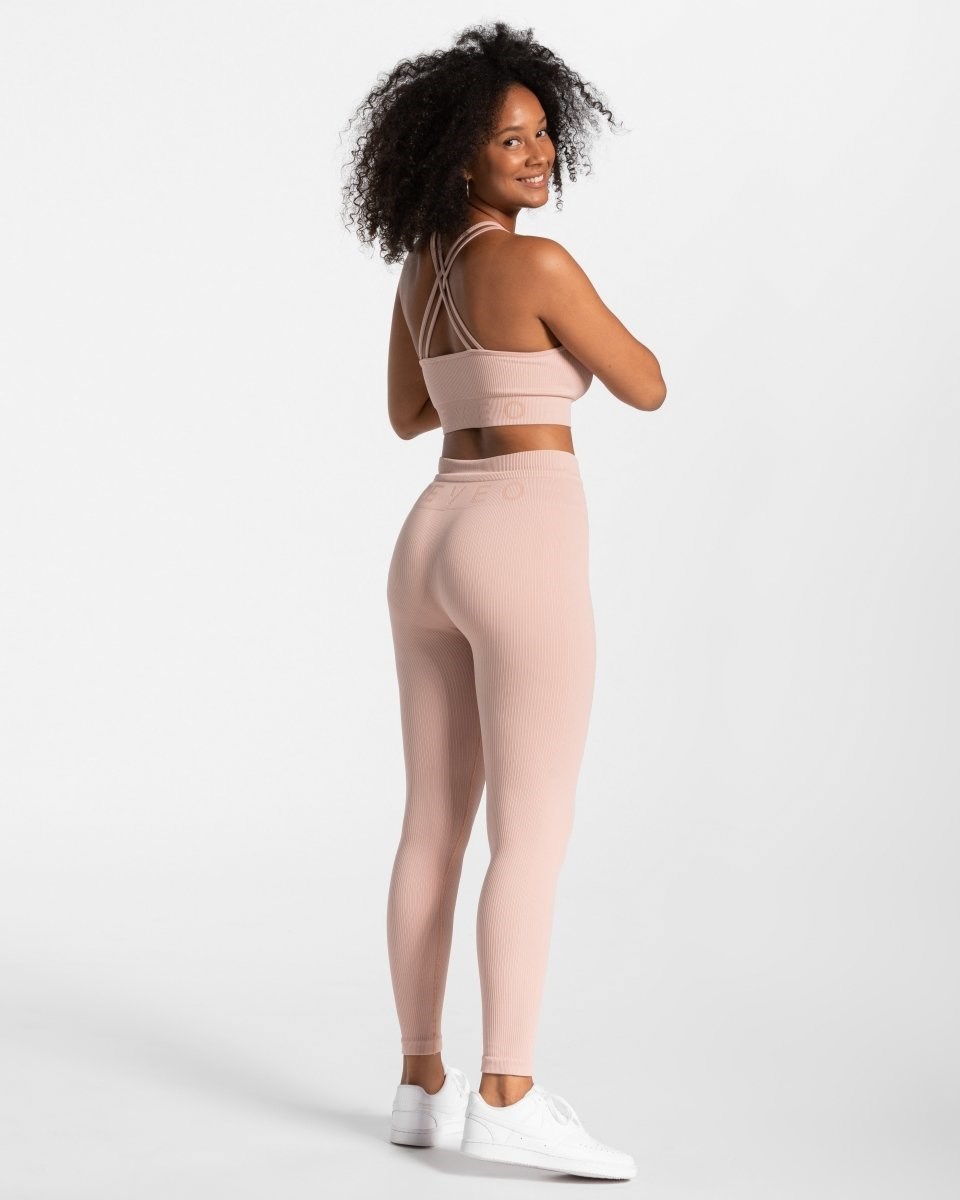 TEVEO Rebrovaný Leggings Ruzove | 018637-RCD