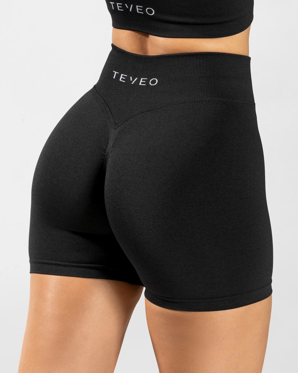 TEVEO Statement Scrunch Shorts Čierne | 169702-UKH