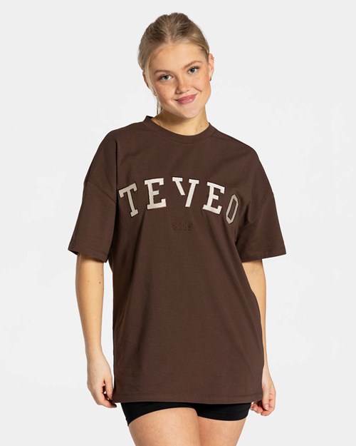 TEVEO College Oversized T-Shirt Tmavo Hnede | 236407-RVF