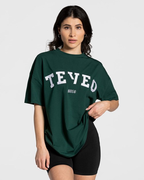 TEVEO College Oversized T-Shirt Tmavo Zelene | 281970-ONX