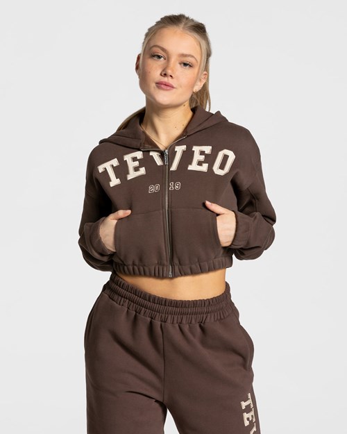 TEVEO College Zip Hoodie Tmavo Hnede | 123097-VOM