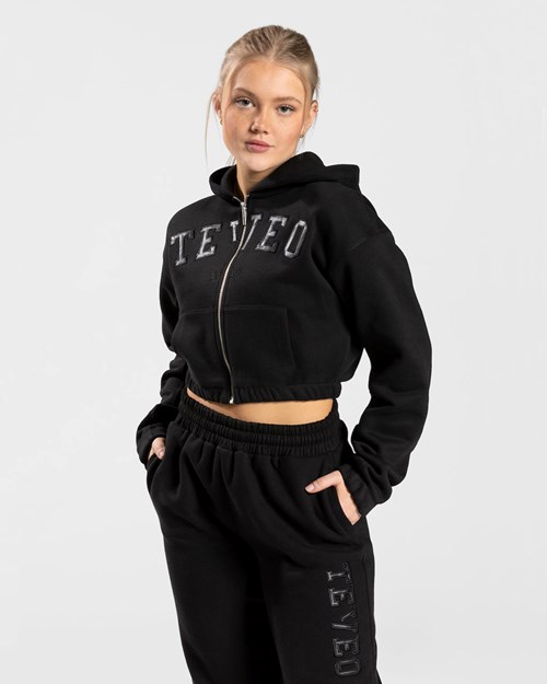 TEVEO College Zip Hoodie Čierne | 051793-KNG
