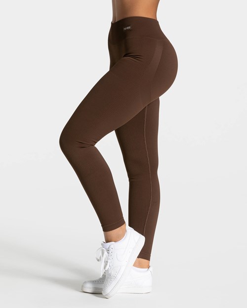 TEVEO Elegantný Scrunch Leggings Tmavo Hnede | 570239-CPR