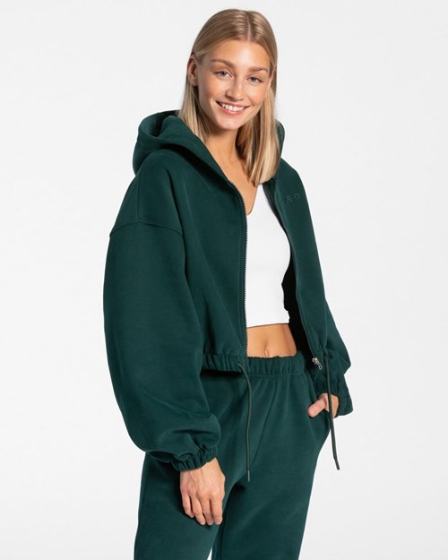 TEVEO Iconic Oversized Zip Hoodie Tmavo Zelene | 108675-KGI