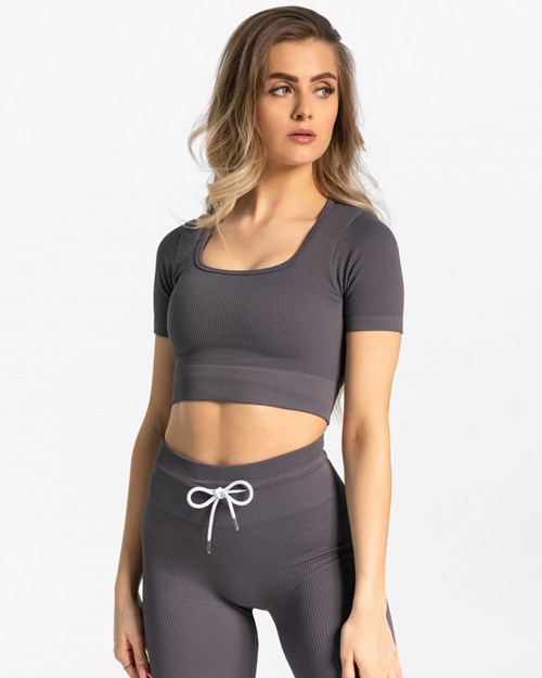 TEVEO Rebrovaný Crop Top Gray | 204983-MXU