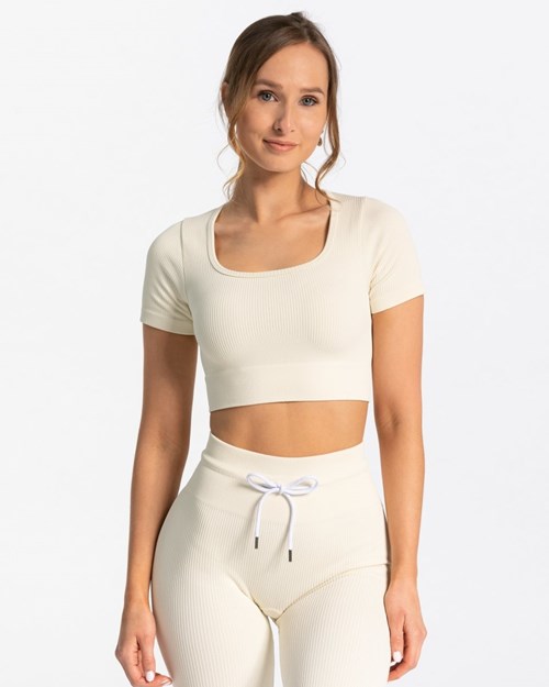 TEVEO Rebrovaný Crop Top Ivory | 029641-GTF