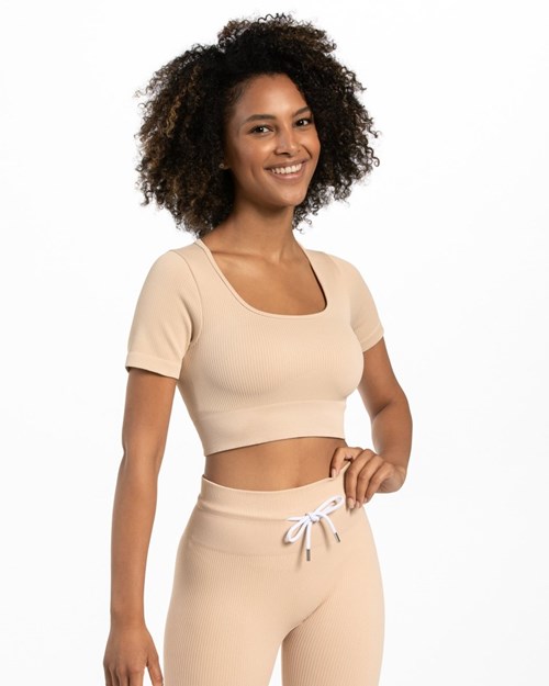 TEVEO Rebrovaný Crop Top Nude | 370854-PCA