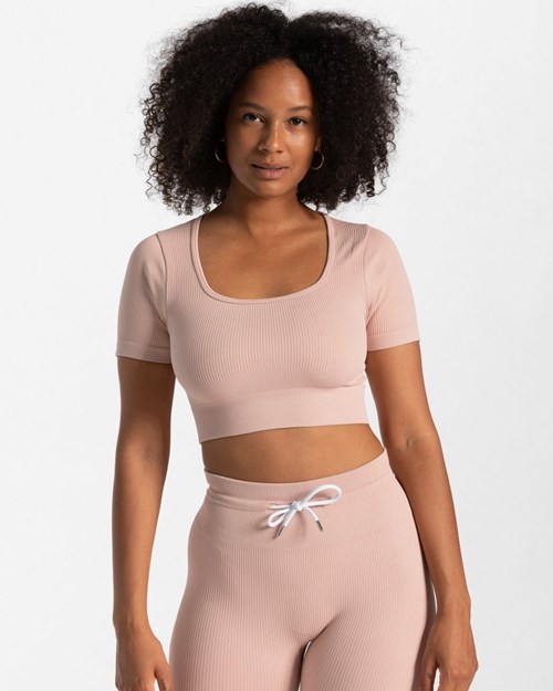 TEVEO Rebrovaný Crop Top Ruzove | 371625-GEK
